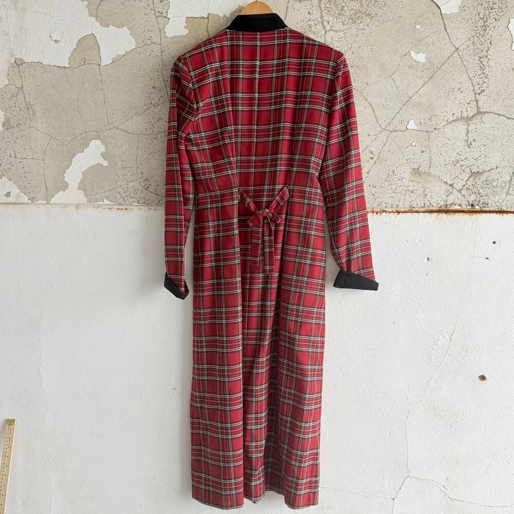 Vtg Orvis Dress Red Tartan Plaid Maxi Button Front Tie Back Womens 6 Made in USA - Picture 3 of 8